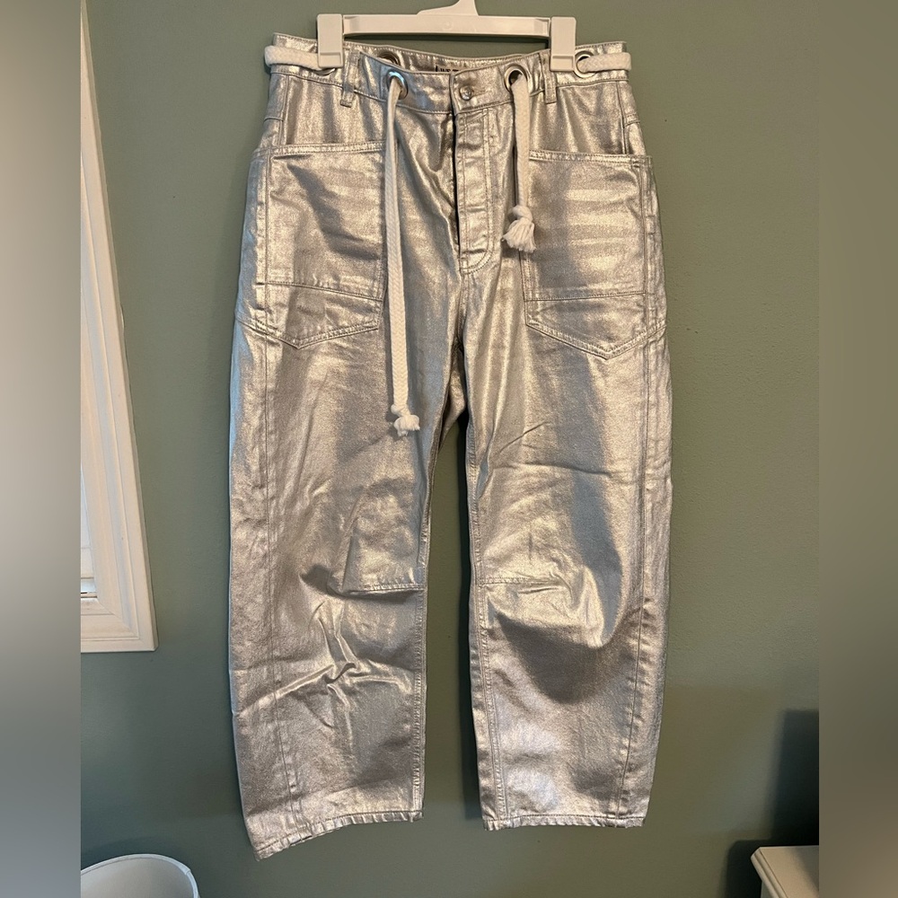 Free People Moxie Metallic Barrel Jeans - Picture 5 of 9